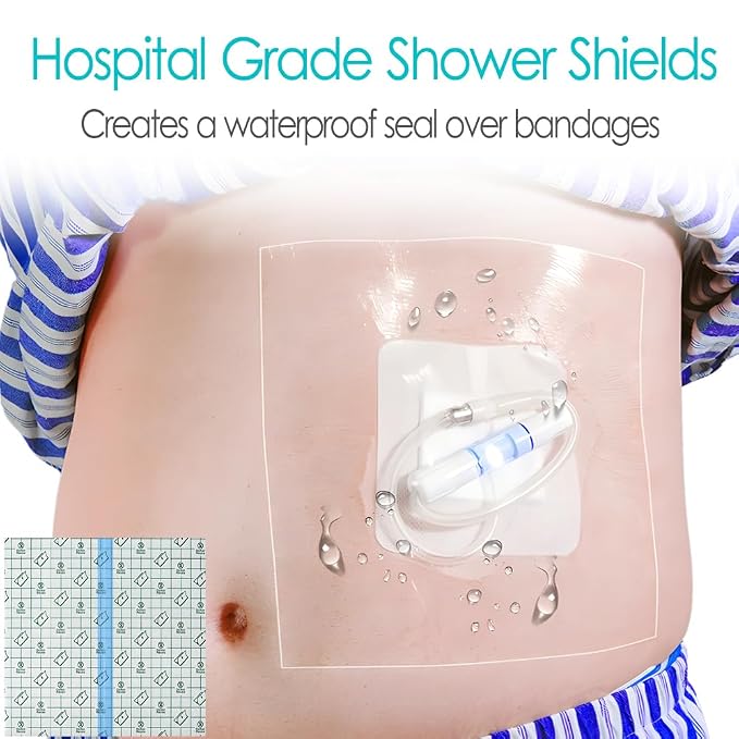 Waterproof Dialysis Catheter Shower Cover Large Coverage Shields for Peritoneal Dialysis Port Accessories PD Chest Catheter Central PICC Line Feeding Tube 10"x12"(Pack of 25)