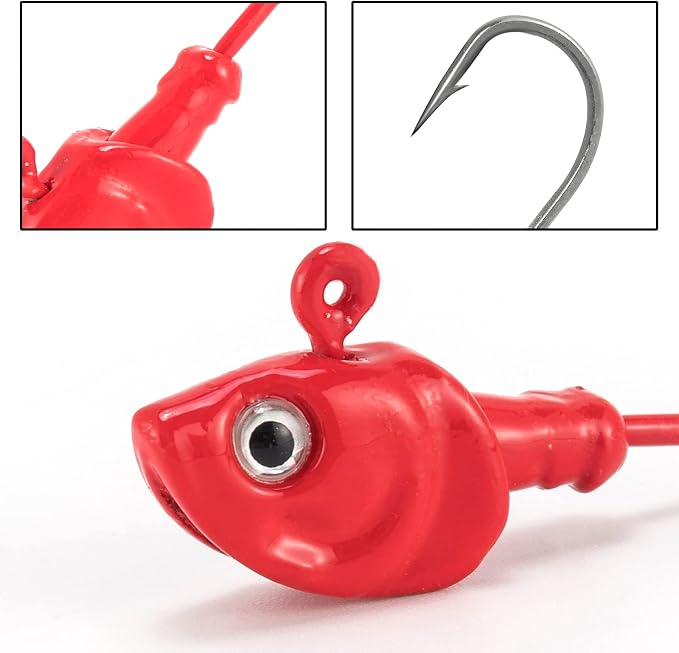 Dr.Fish 10 Pack Swimbait Jig Heads, Saltwater Fishing Jig Heads 3D Eyes High Carbon Steel Hooks Surf Fishing Lures Flounder Striper Halibut Pompano Bass