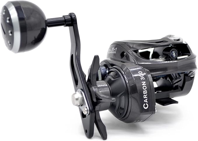 Carbon 300 Baitcasting Fishing Reel, High Line Capacity Baitcaster Reels, 6.3:1 Gear Ratio, 10+1 Stainless Steel Ball Bearings, 10 Button Magnetic Brakes, Carbon Fiber Frame and Side Covers