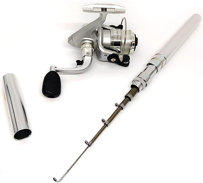 Portable Mini Small Fishing Rod and Spinning Reel Combos, Compact 38inch Pocket Pen Fishing Pole Telescopic with Line Lures Hooks for Raft, River, Lake, Ice Fishing and So On