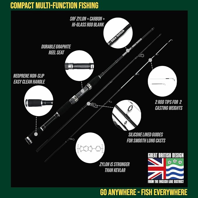 Rigged and Ready Smuggler Series™ Travel Fishing Rods. Super Compact, 1 Spinning Rod and Reel Combo, 4 Spin, 1 Casting Rod + Cases. 2, 3 or 4 Tips. Spin and General Freshwater - Saltwater Fishing