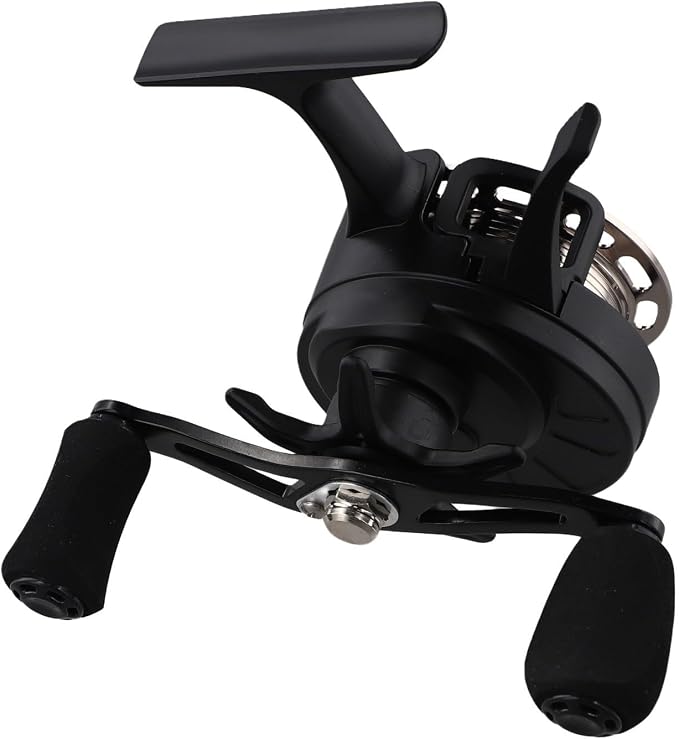 Ice Fishing Reel with Magnetic Drop, 3.2:1 Gear Ratio Inline Reel, 3+1 Ball Bearings Two-Way for Spool Lever for Winter Ice Fishing(left hand black)