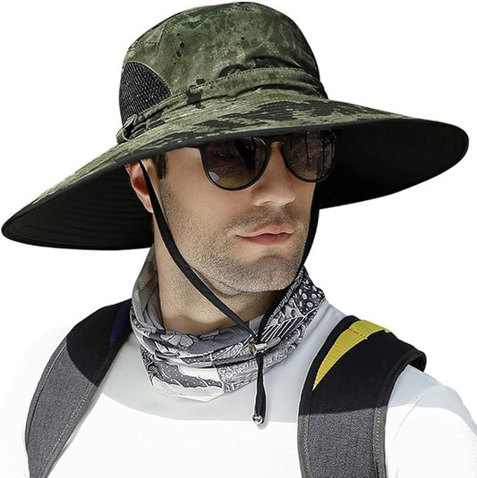 【Oversize XXL&Wide Brim】 Sun Hats for Men, 【UPF50+Waterproof】 Fishing-Hat Boonie Bucket for Hiking Safari Beach Garden