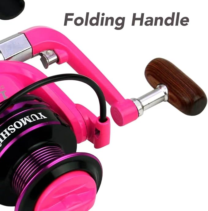 Fishing Spinning Reel Gear Ratio 5.2:1 Lightweight Left/Right Hand Interchangeable Ultra Smooth Powerful 2000, 3000, 4000, 5000, 6000, 7000 Series Pink