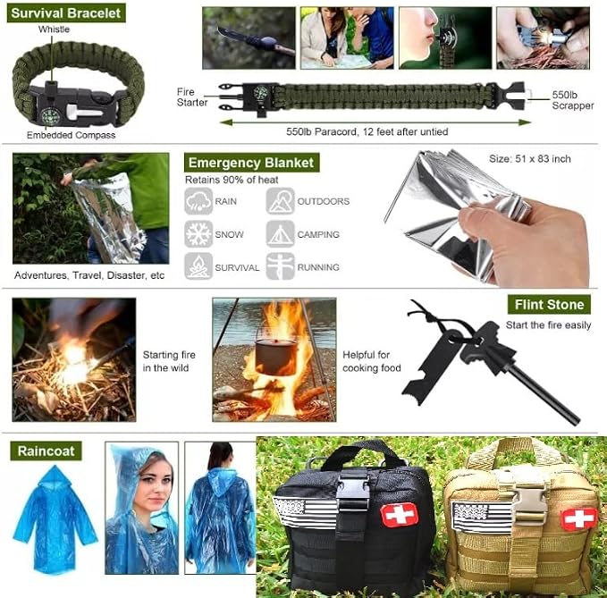 Galaxy 251 Pcs First Aid Kits for Survival Emergency Trauma Military Tactical Medical Hunting Camping Hiking Fishing IFAK EMT Bag (Khaki)