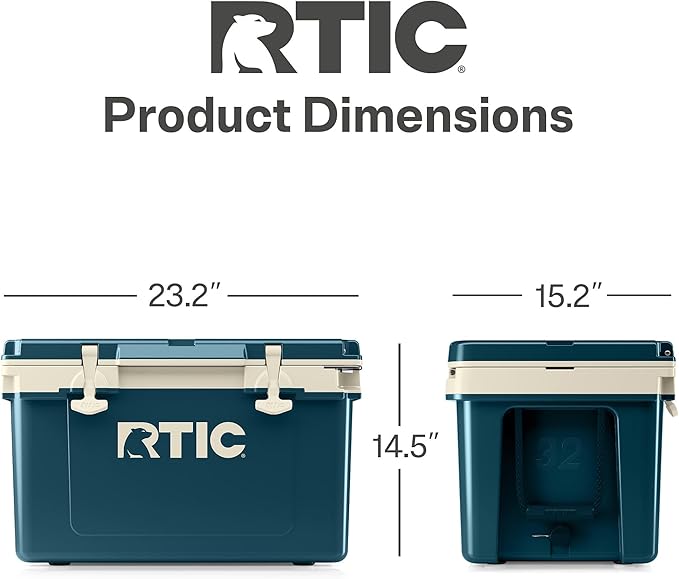 RTIC Ultra-Light 32 Quart Lightweight Hard Cooler, Insulated Portable Ice Chest 13 lbs, 48-Can Capacity, 5-Day Ice Retention, for Camping, Fishing, Beach, Boat, Picnic, Day Trip