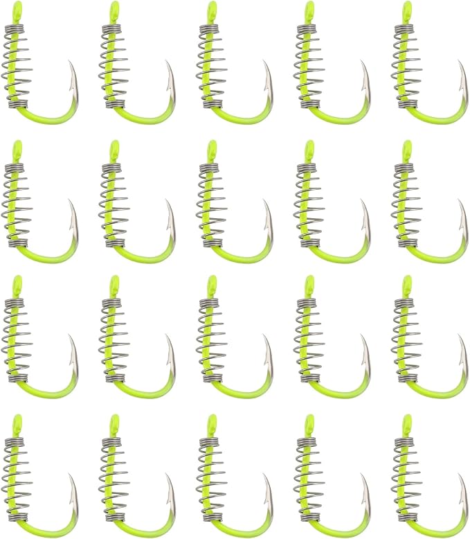 20Pcs Spring Fishing Hooks, High Carbon Steel Hooks with Metal Spring Barbed Swivel Fishing Hooks Suitable forPower Bait Trout Carp