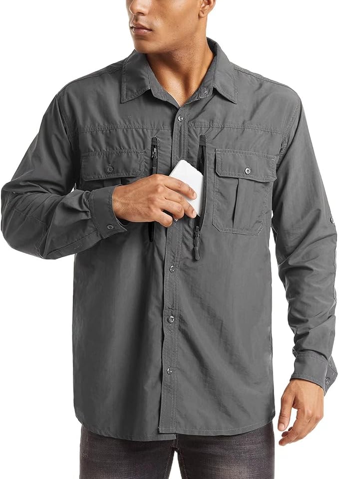 MAGCOMSEN Men's UPF 50+ Sun Protection Shirts, Button Down Long Sleeve Shirt for Hiking, Fishing, Safari
