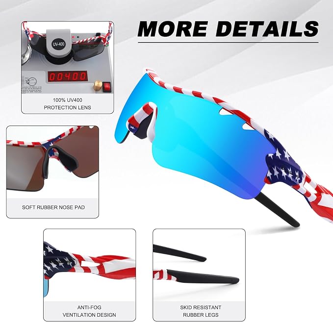 BangLong Polarized Cycling Sunglasses for Men Women, 26g Sports Sunglasses with 5 Lenses for Running Fishing Baseball Driving