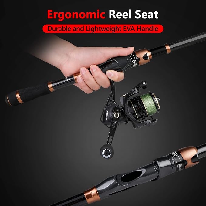 PLUSINNO Fishing Rod and Reel Combos, Bronze Warrior Toray IM6 Carbon Matrix Telescopic Fishing Rod Pole, 12 +1 Shielded Bearings Stainless Steel BB Spinning Reel, Travel Freshwater Fishing Gear