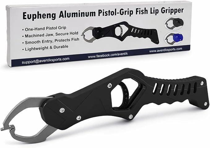 Eupheng Aluminum Pistol-Grip Fish Lip Gripper, One-Hand Operation Lightweight Fish Grabber Tool, Catfish Grippers Pliers for Lure Fishing and Kayak Fishing Accessories