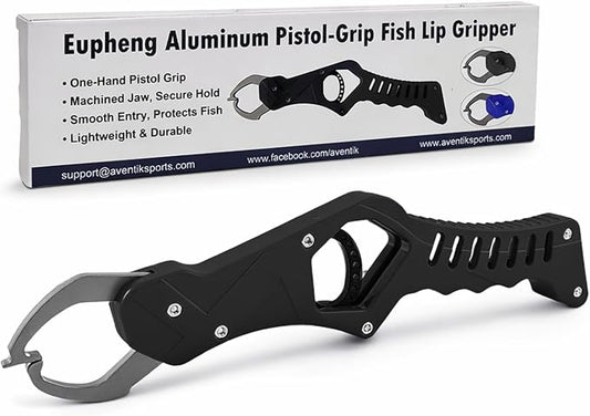 Eupheng Aluminum Pistol-Grip Fish Lip Gripper, One-Hand Operation Lightweight Fish Grabber Tool, Catfish Grippers Pliers for Lure Fishing and Kayak Fishing Accessories