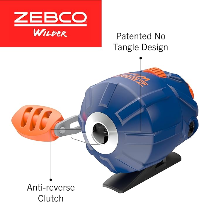 Zebco Wilder Fishing Reel and Rod Combo, 4'3" Durable Fiberglass Rod with Built-In Carabiner, Patented No-Tangle Reel, Pre-Spooled with 6-Pound Zebco Cajun Fishing Line