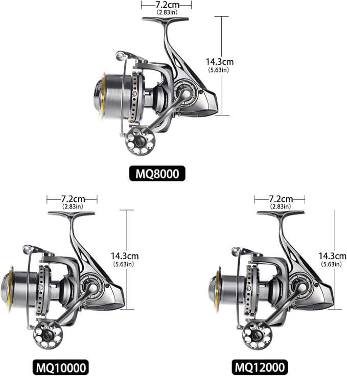 Heavy Duty Spinning Reel Metal Body with CNC Machined Spool 55LB Max Drag 8/10+1 BB Ultra Smooth 4.1/4.6/4.8:1 High Speed Gear Ratio Saltwater Freshwater Fishing Reel for 8000 to 16000 Series