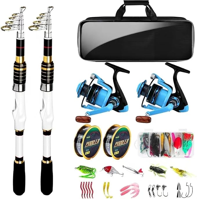 Telescopic Fishing Rod and Reel Combo, 2PCS Collapsible Fishing Pole with Spinning Reel Lures and Carrier Bag for Saltwater Freshwater Bass Fishing Gear