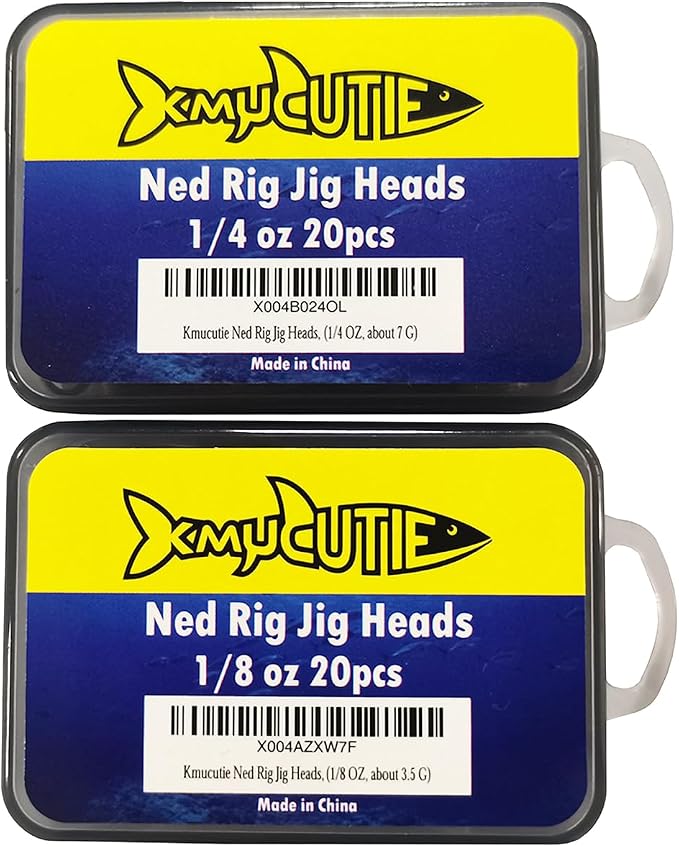 Kmucutie Ned Rig Jig Heads, 20 Pieces Finesse Mushroom Jig Hooks Kit for Bass Fishing 3/32,1/8,3/16,1/4,5/14 OZ,