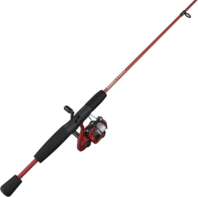 Zebco Slingshot Spinning Reel and Fishing Rod Combo, 2-Piece Medium-Light Durable Fiberglass Rod, Comfortable EVA Handle, Pre-Spooled with 8-Pound Cajun Fishing Line