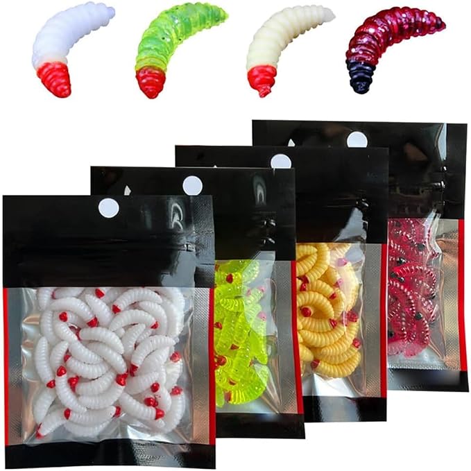 200PCS Soft Plastic Bass Fishing Worms Lures Artificial Maggot Baits Bread Worm Fishing Lure Fake Fishing Bait Realistic Maggots Bread Worm Artificial Worms Fishing Lures for Fishing and Prank Props A