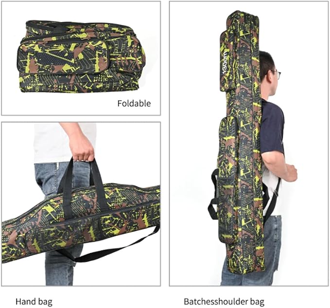Travel Fishing Rod Case, 3 Layer Fishing Pole Bag Heavy Duty, Waterproof 600D Oxford Rod Holder with Shoulder Strap, Protective Carrying Case for Fishing Rods Reels Tackle, 51 Inch for Men & Women