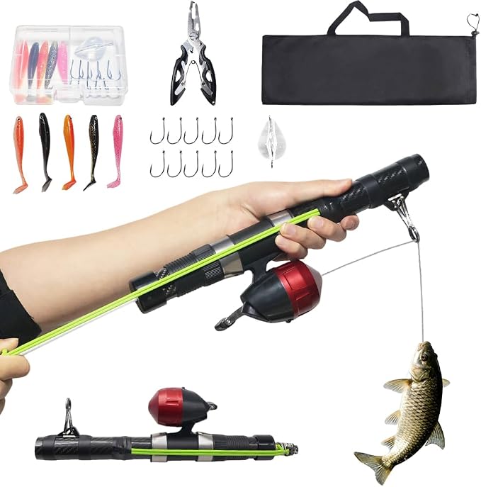 SUFFUSE Fishing Catapult Rod, Portable Carbon Fiber Fishing Poles and Reels Combo for Projecting Lures, Compact Freshwater and Saltwater Fishing Gear for Anglers Traveling