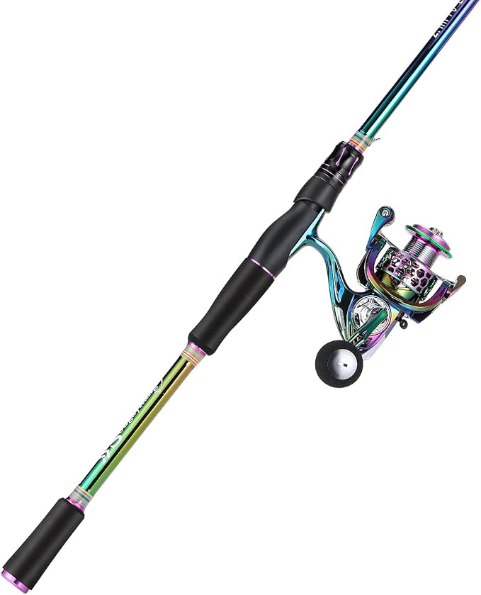 Sougayilang Spinning Fishing Reel Rod Combo, Two Pieces Colorful Poratble Light Weight Fishing Rod with Powerful Fishing Gear for Freshwater Bass Trout Fishing