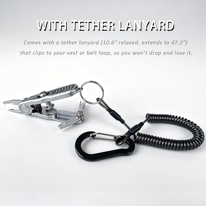 Fishing Line Cutter, 5-in-1 Multi-Tool with Stainless Steel Clippers for Braided, Mono & Fluoro,Split Ring Opener,Knot Tying Aid,Hook Eye Cleaner, and Retractable Lanyard, Compact Pliers for Anglers