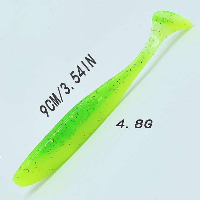 Soft Fishing Lures, 100PCS/50PCS Soft Plastic Baits Kit with Box for Fishing Trout Redfish Saltwater/Freshwater, 10 Mixed Colors/5Mixed Colors(50PCS/9cm/4.8g)