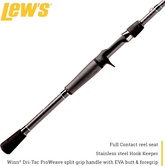 Lew's Custom Lite Casting Fishing Rod, HM85 Graphite Rod, Stainless Steel Guides with Titanium Oxide Inserts, Split-Grip Handle, Black