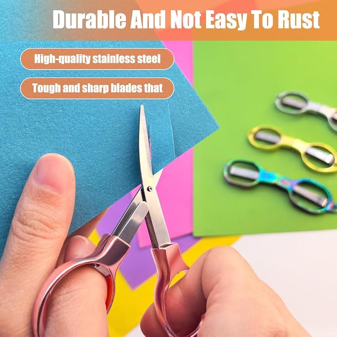 2PCS Folding Scissors, Portable Travel Scissor, Gift for Men Glasses Shaped Mini Shear Telescopic Cutter, Anti Rust Stainless Steel Scissors for Fishing Sewing Home Office-Rose Gold