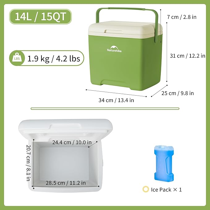 Naturehike 5.3/15/19 QT Hard Cooler, Insulated Ice Chest Box, Portable Ice Retention Cooler for Beach Camping Picnic Fishing Barbecue