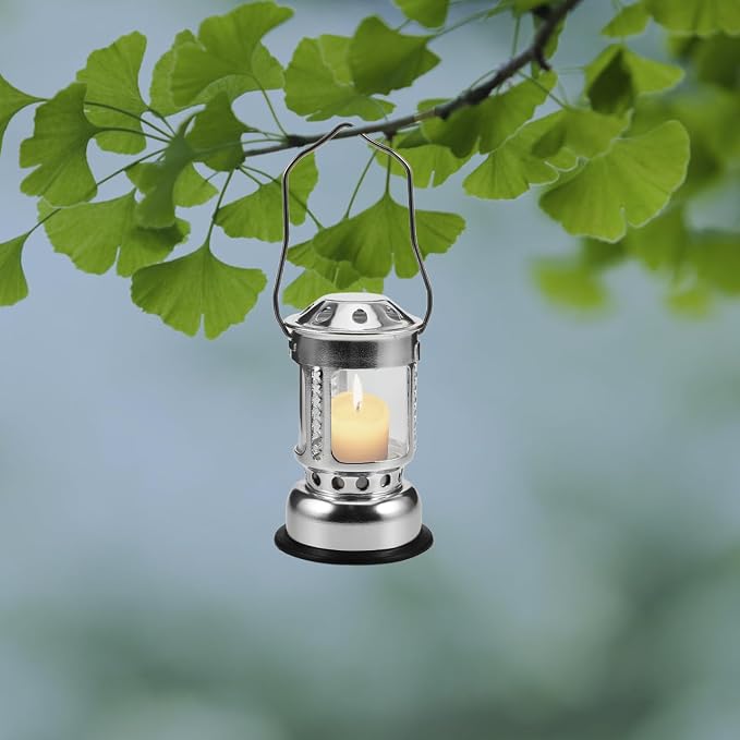 Toddmomy Portable Aluminium Alloy Candle Lantern Lightweight Windproof Camping Lamp for Night Fishing and Outdoor Activities Stylish Silver Design with Base