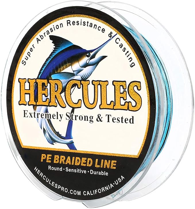 HERCULES Cost-Effective Super Cast 8 Strands Braided Fishing Line 10LB to 300LB Test for Salt-Water,109/328/547/1094 Yards(100M/300M/500M/1000M),Diam.#0.12MM-1.2MM,Hi-Grade Performance,Variety Colors