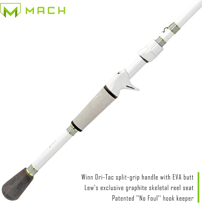 Lew’s MACH Jacked Baitcast Reel and Fishing Rod Combo, HM50 Graphite Rod, Tanso Tech Reel Frame and Sideplate, Carbon Fiber Drag System, 7.5:1 Gear Ratio