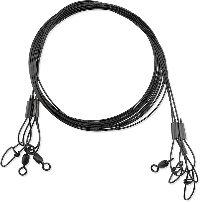 AFW Surflon Fishing Leaders – Black Nylon Coated Stainless Steel Wire, Swivel & Snap, 3 Pack, Variety Pack – Strong Leader Line for Catfishing & Toothy Game Fish