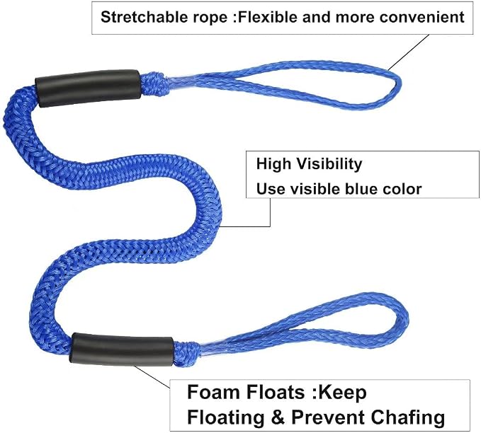 Bungee Dock Lines for Boat Shock Absorb Dock Tie Mooring Rope Boat Accessories 4-5.5 ft,4Pack (Blue)