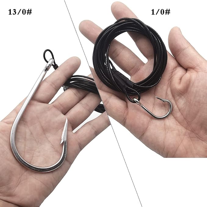 1/0-13/0 Shark Surf Rigs with 9.8ft 49-Strands Steel Leader(380-400Pound),Deep Sea Hooks for Big Fish