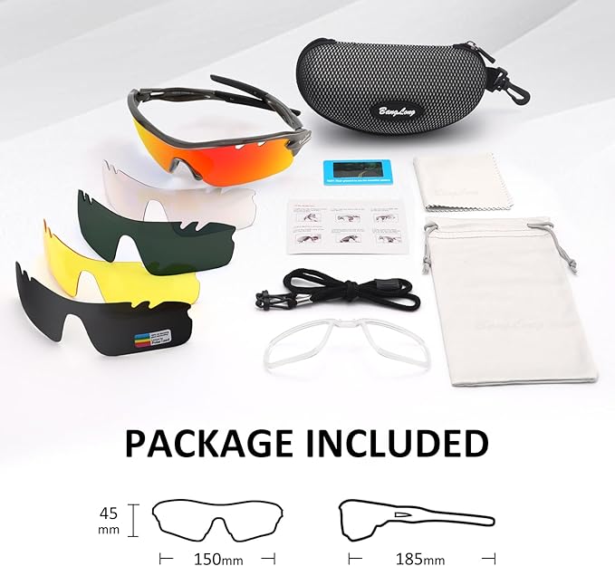 BangLong Polarized Cycling Sunglasses for Men Women, 26g Sports Sunglasses with 5 Lenses for Running Fishing Baseball Driving