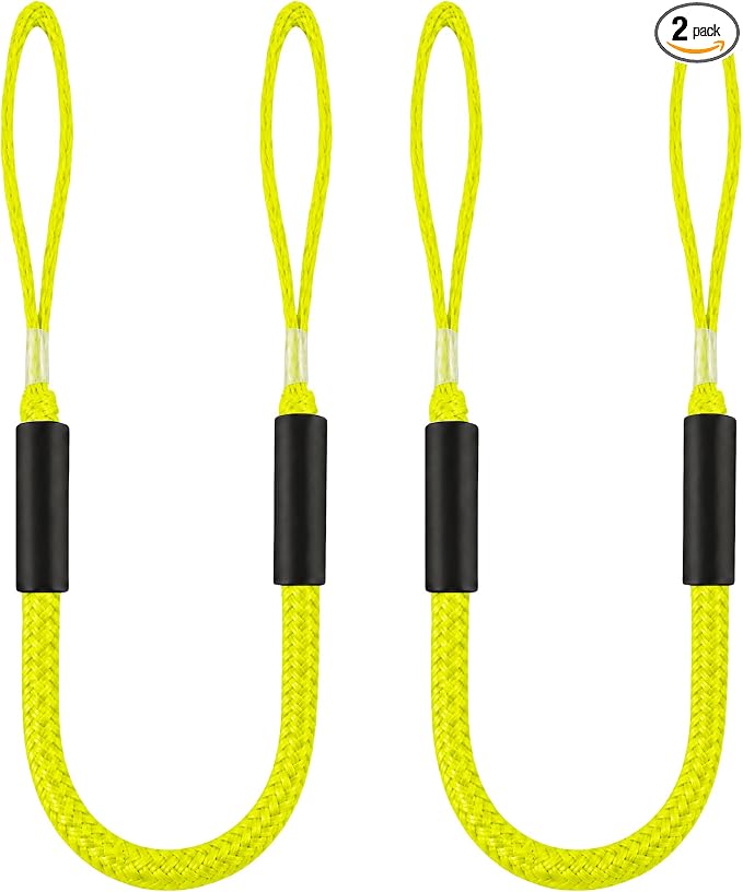 Boat Bungee Dock Lines, Scratch-Free Loop Ends Mooring Rope, Shock Absorbing Pontoon Tie Down Accessories Compatible with Models for Jet Ski（3ft-2 Pack-Yellow）