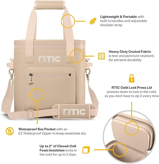 RTIC Ultra-Tough Soft Cooler Pro, Insulated, Waterproof, Leak Proof, Portable Floating Bag for Beverage, Drink, Lunch, Outdoor, Beach, Car, Camping, Picnic, Fishing, Boat