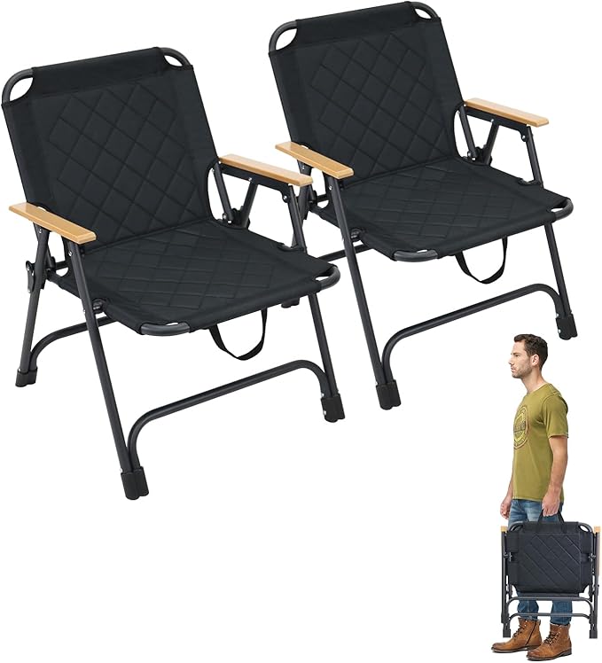 ptlsy Ice Fishing Chairs for Adults Foldable Beach Chair for Camp, Beach, Fishing, Sports Event, Hiking, Patio, Indoor & Outdoor Use (2 Pack)
