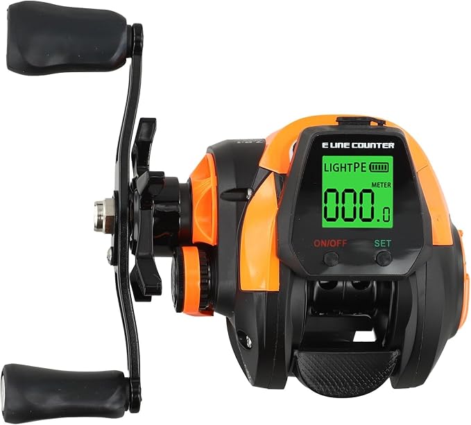 Digital Baitcasting Fishing Reel with Bite Alarm and Line Counter, 7.2:1 High Speed Gear Ratio, USB Rechargeable, 0-12 Adjustable Braking System