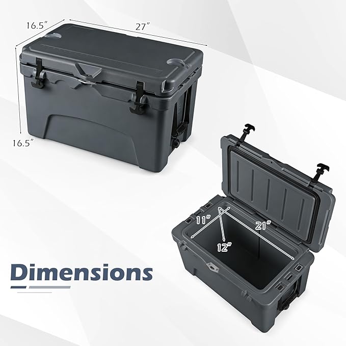 Goplus Hard Cooler, Insulated Ice Chest w/Portable Handles, Cup Holders, Ruler, Bottle Opener, 6 Day Ice Retention for Drink, Beverage, Camping, Fishing, Beach
