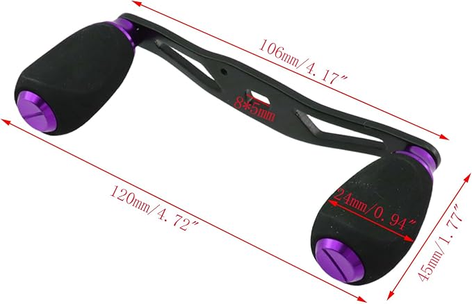 Fishing Reel Handle Purple Fishing Baitcasting Handle Rocker Baitcasting Reel Replacement Parts, with EVA Grip Knob and Nut (Black + Purple)