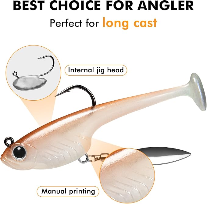 TRUSCEND Duramax Pre-Rigged Fishing Lures with BKK Jig Hooks, 10X Tear-Resistant TPE Soft Swimbaits for Bass Striper Trout Crappie Walleye Grouper, Lifelike Fishing Baits for Saltwater and Freshwater