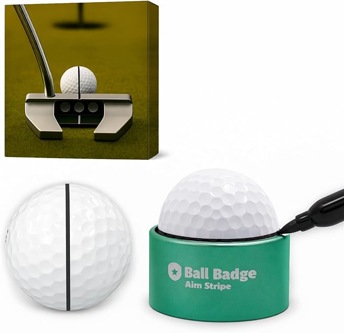 Ball Badge Aim Stripe - 360 Degree Golf Ball Line Marker Kit with Golf Bag Attachment for Perfect Alignment and Precision Putting