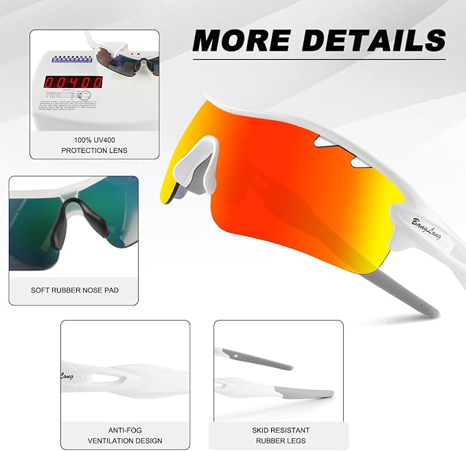BangLong Polarized Cycling Sunglasses for Men Women, 26g Sports Sunglasses with 5 Lenses for Running Fishing Baseball Driving