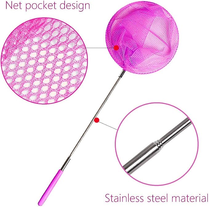 TSYAN Telescopic Butterfly Net, Perfect for Catching Bugs Insect Small Fish,Outdoor Tools Colorful Extendable up to 34" for Kids (6Pack)