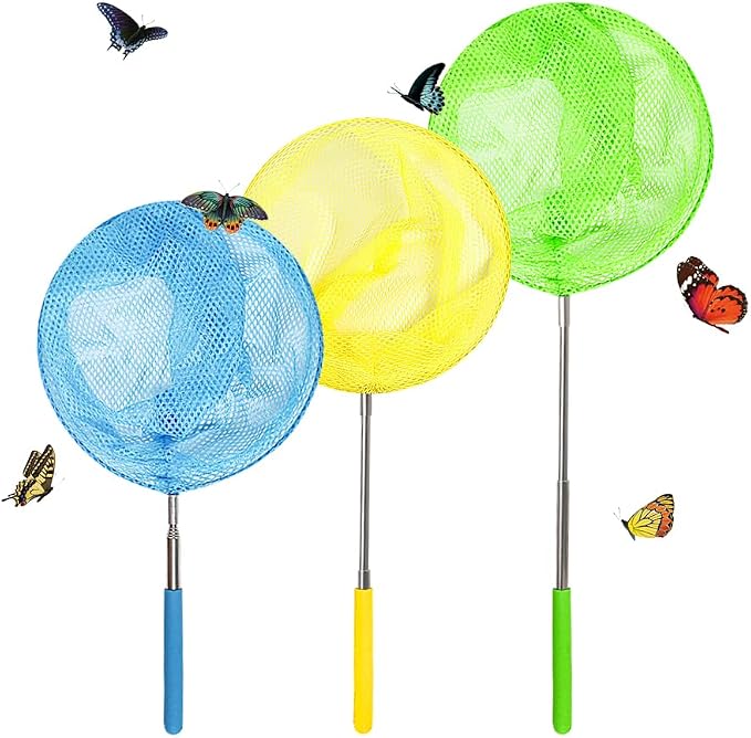 TSYAN Kids Telescopic Butterfly Fishing Nets for Kids Catching Insect Net Outdoor Tools for Catching Bugs Fish Insect Ladybird, Extendable 34 Inches and Anti Slip Grip (3Pcak)