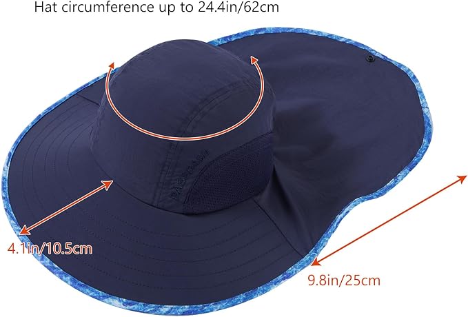 BASSDASH UPF 50+ Unisex Water Resistant Wide Brim Sun Hat with Large Neck Flap Ponytail Fishing Hat for Men Women