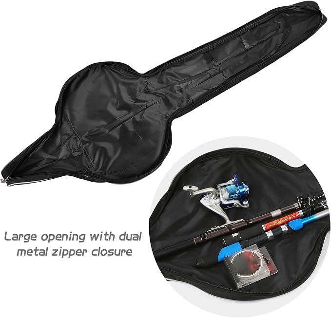 Fishing Rod Bag - 63 Inch Rod & Reel Protective Case, Portable Folding Pole Case, Waterproof Tackle Storage & Organizer